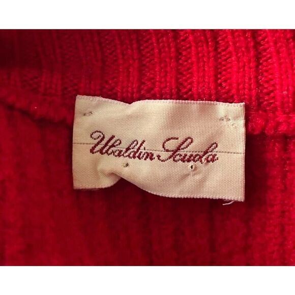 Ubaldin Scuola Italy Knit Red 100% Fine Merino Wool Thick Knit Collared US Small - Picture 8 of 9
